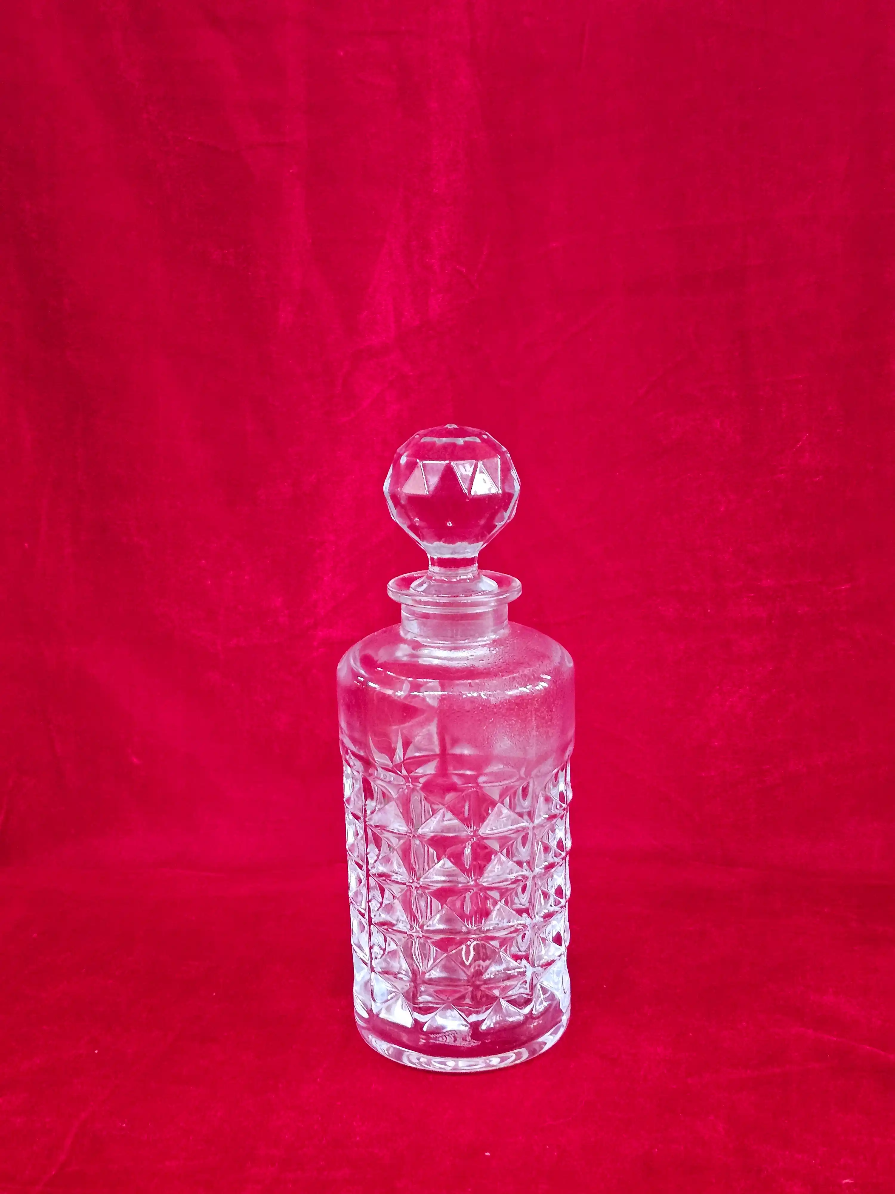 Faceted Clear Cut-Glass Cylindrical Decanter with Stopper