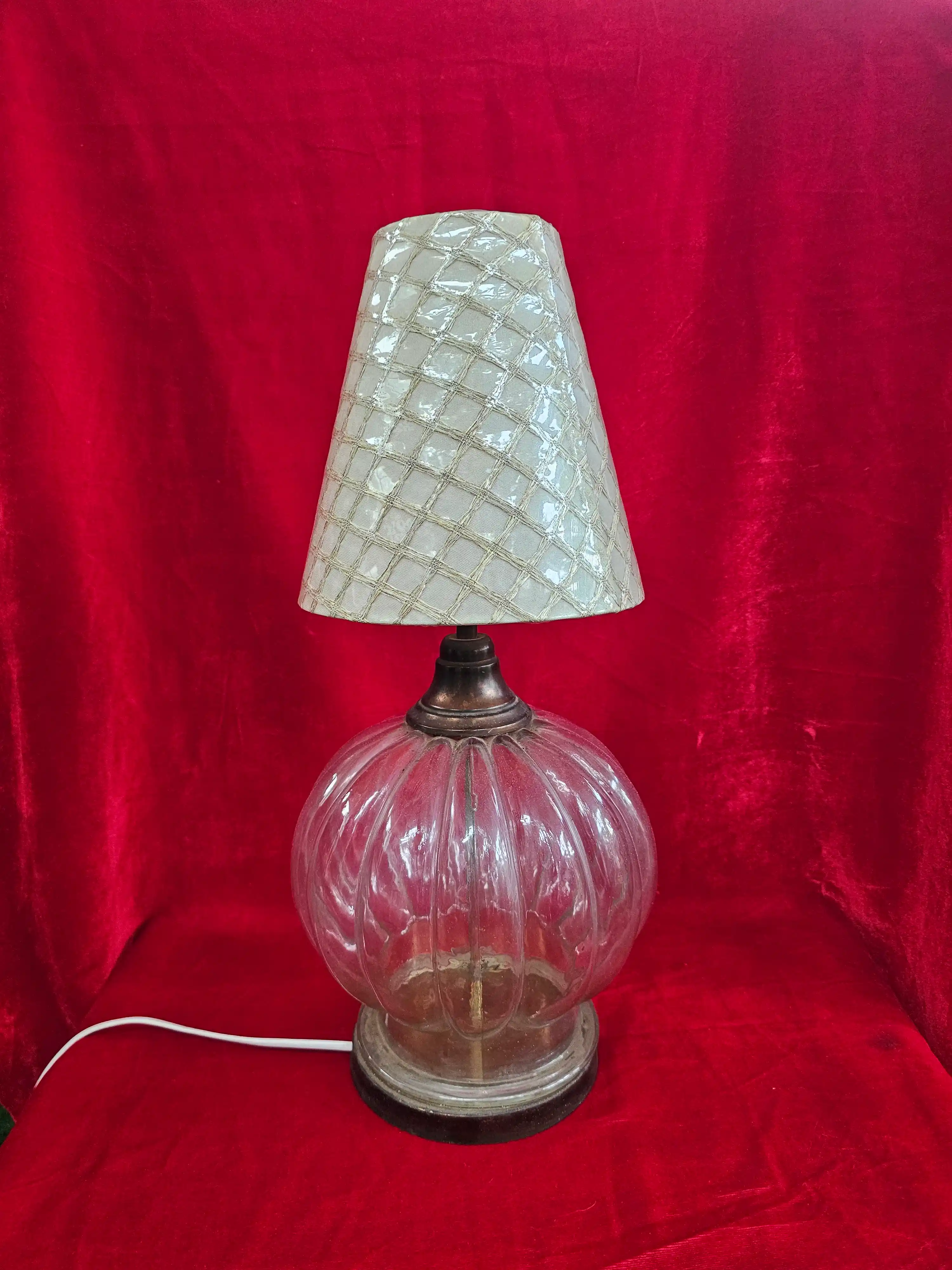 Vintage-Style Ribbed Glass Table Lamp with Lattice Shade