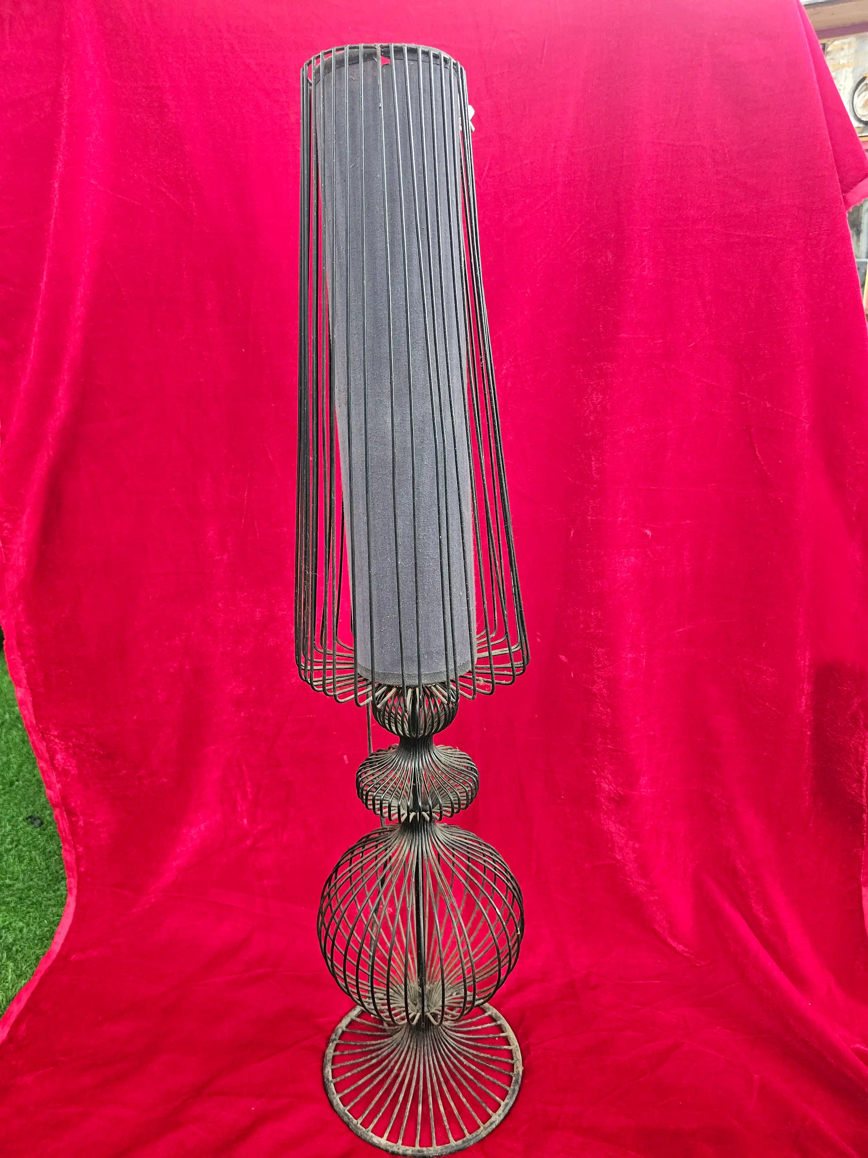 Sculptural Metal Wireframe Floor Lamp with Fabric Shade
